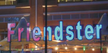 Friendster:steel box logo with acrylic face and back-lit with LED in motion colors