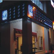 TBW at night:logo in 3D effect and squares in blue shadow